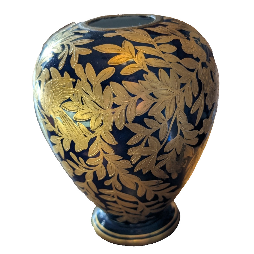 Antique Royal Crown Derby Vase Gold on Cobalt Blue with heavy gilt